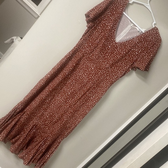 LAROQUE BAREETT DRESS IN BROWN SEA PEBBLE FEMININE FLOWY SILK/VISCOSE BLEND SZ M - Picture 12 of 16